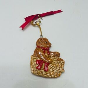 1984 Schmid Gordon Fraser Porcelain Christmas Ornament Teddy Bear in Basket VTG